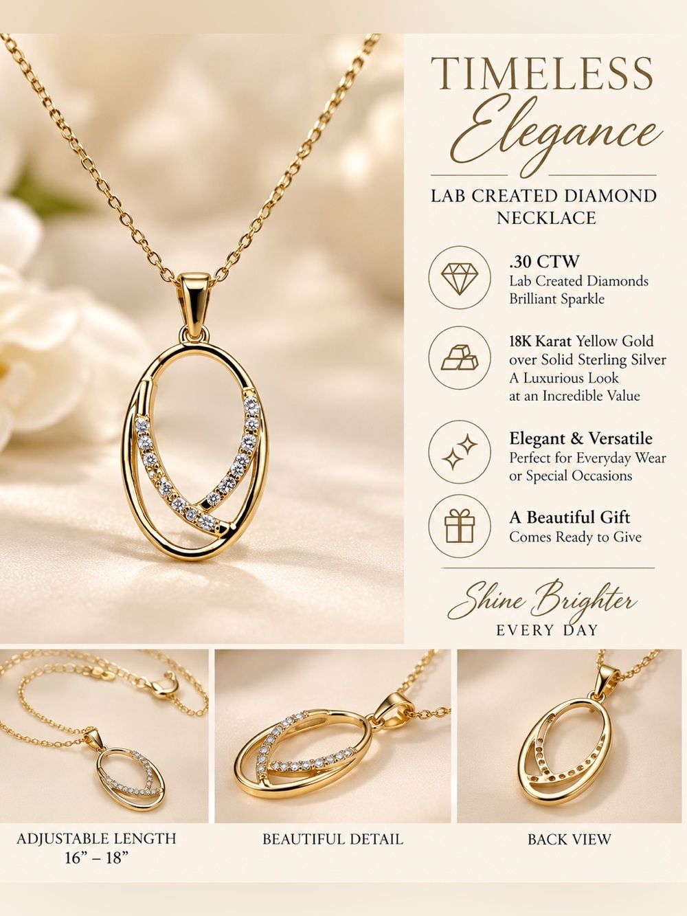 Diamond Lab Created 18K Gold Pendant Necklace